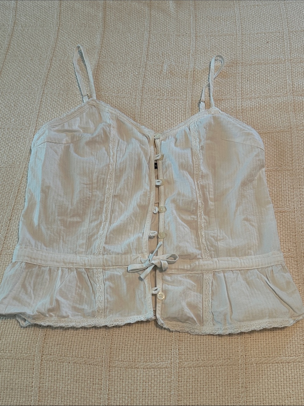 Brandy Melville White Lace-Trim Button Front Cami